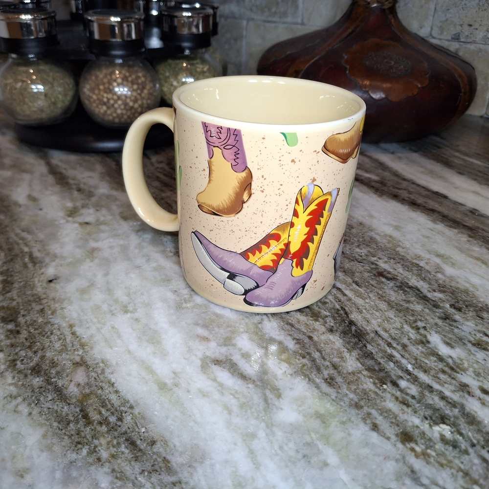 Russ Cream Mug with Colorful Cowboy Boots Design